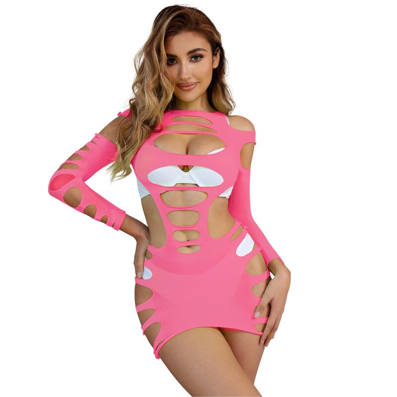 SUBBLIME - 952273 VESTITO ELASTICO A RETE MANICA LUNGA ROSA TAGLIA UNICA – Abiti sexy – foto 6
