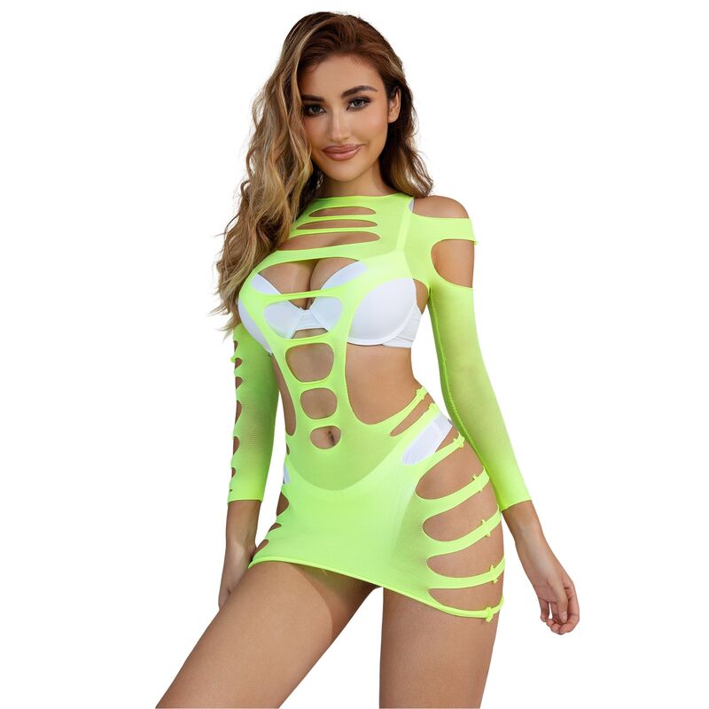 SUBBLIME - 952280 VESTITO ELASTICO A RETE MANICA LUNGA VERDE TAGLIA UNICA – Abiti sexy – foto 5