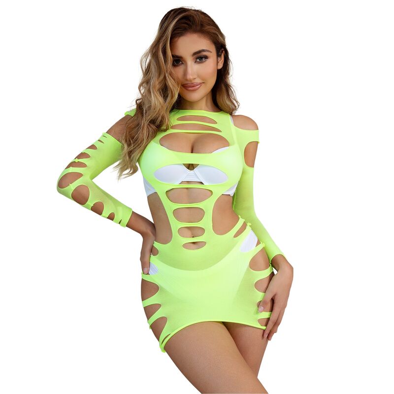 SUBBLIME - 952280 VESTITO ELASTICO A RETE MANICA LUNGA VERDE TAGLIA UNICA – Abiti sexy