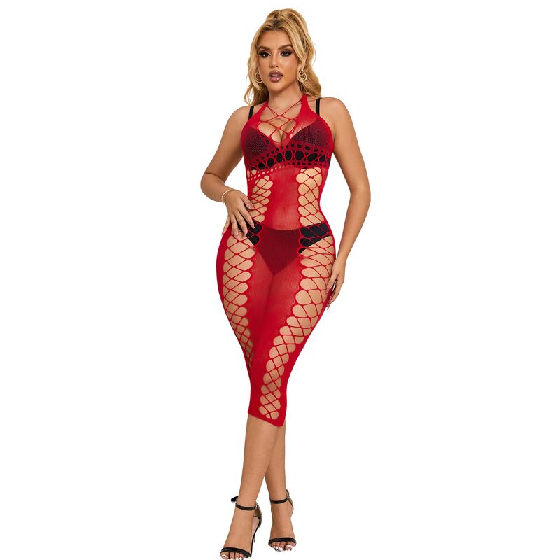 SUBBLIME - 952327 VESTITO LUNGO A RETE ROSSO TAGLIA UNICA – Abiti sexy