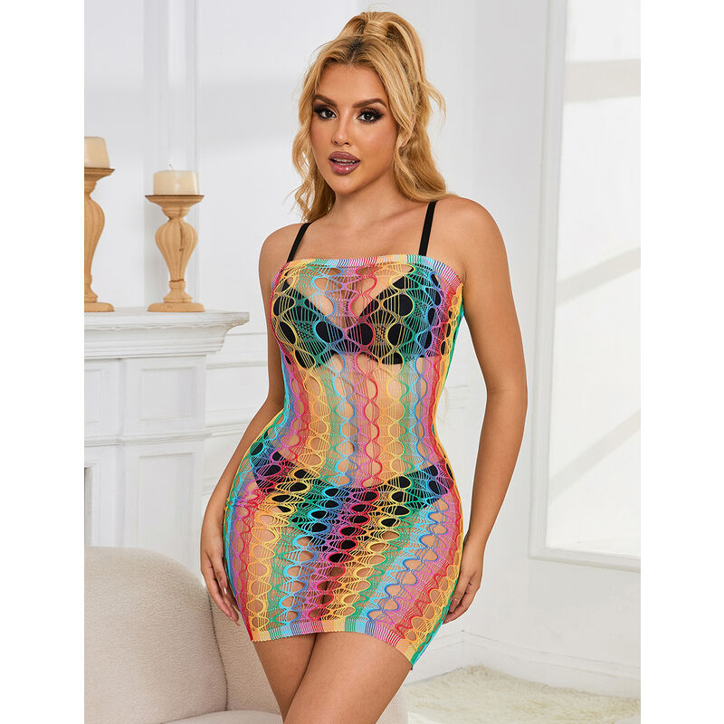 SUBBLIME - 952365 VESTITO A RETE CON SPALLE NUDE ARCOBALENO TAGLIA UNICA – Abiti sexy – foto 8