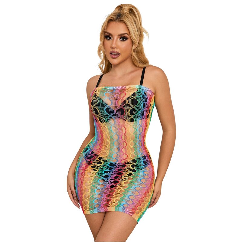 SUBBLIME - 952365 VESTITO A RETE CON SPALLE NUDE ARCOBALENO TAGLIA UNICA – Abiti sexy – foto 3