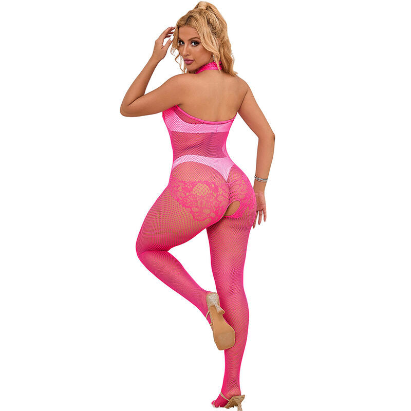 SUBBLIME - 952389 BODYSTOCKING A RETE E PIZZO SENZA CAVALLO CON COLLO ALTO ROSA TAGLIA UNICA – Bodystocking – foto 2