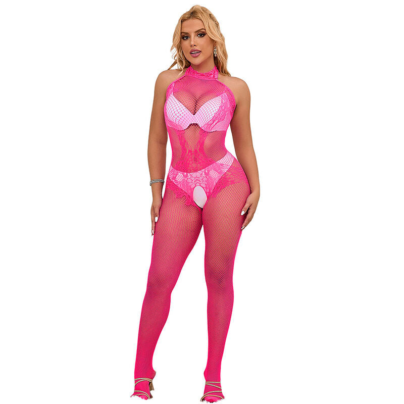 SUBBLIME - 952389 BODYSTOCKING A RETE E PIZZO SENZA CAVALLO CON COLLO ALTO ROSA TAGLIA UNICA – Bodystocking