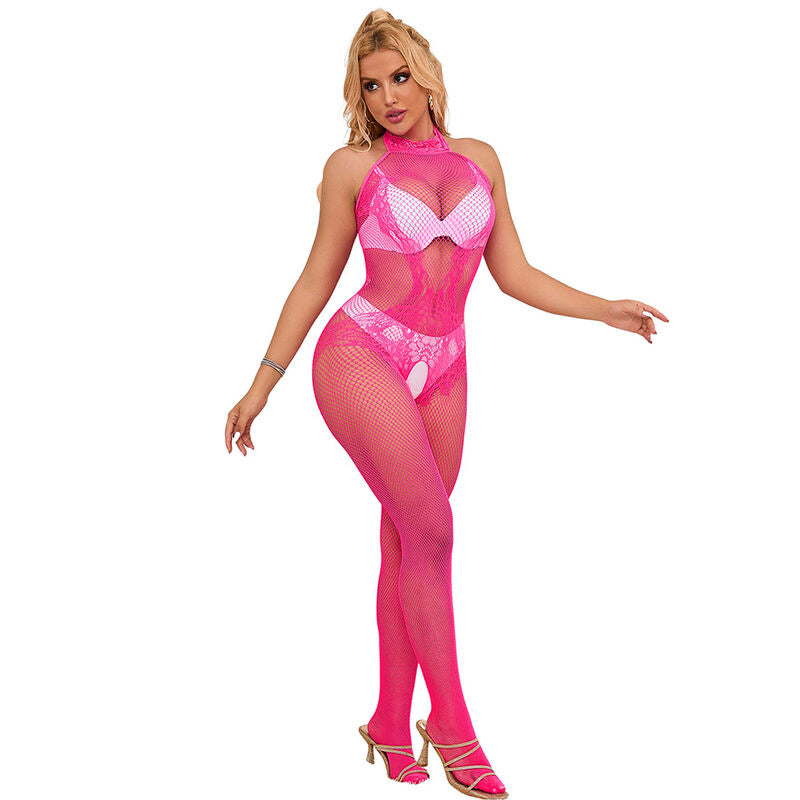 SUBBLIME - 952389 BODYSTOCKING A RETE E PIZZO SENZA CAVALLO CON COLLO ALTO ROSA TAGLIA UNICA – Bodystocking – foto 5