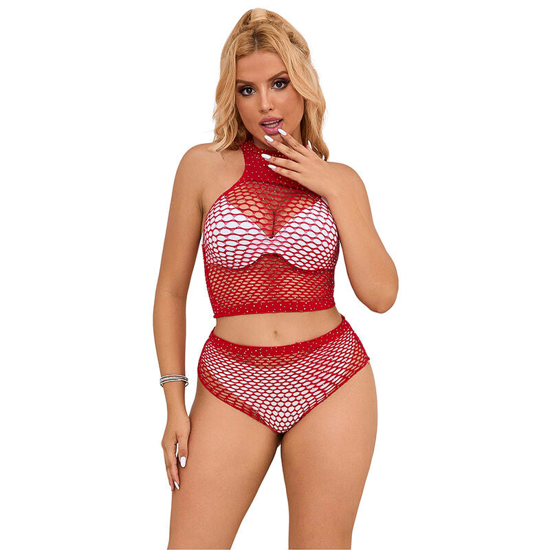 SUBBLIME - 952402 SET RETE CON DIAMANTI ROSA TAGLIA UNICA – Top e mutandine