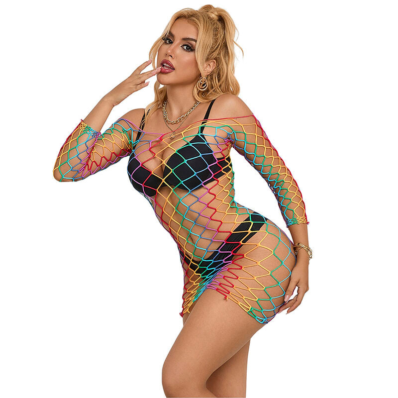 SUBBLIME - 952426 VESTITO A RETE MANICA LUNGA ARCOBALENO TAGLIA UNICA – Abiti sexy