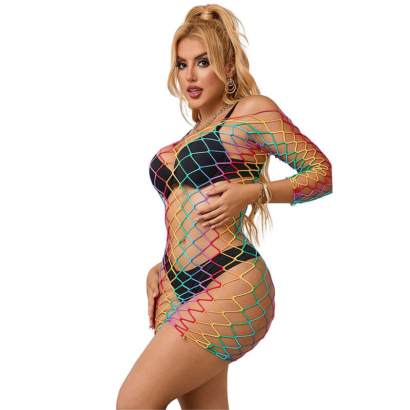 SUBBLIME - 952426 VESTITO A RETE MANICA LUNGA ARCOBALENO TAGLIA UNICA – Abiti sexy – foto 5