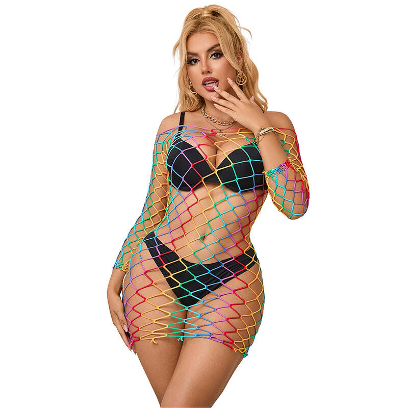SUBBLIME - 952426 VESTITO A RETE MANICA LUNGA ARCOBALENO TAGLIA UNICA – Abiti sexy – foto 6