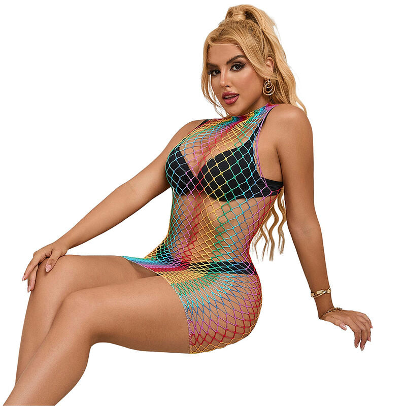 SUBBLIME - 952433 VESTITO A RETE SENZA MANICHE COLLO ALTO ARCOBALENO TAGLIA UNICA – Abiti sexy – foto 3