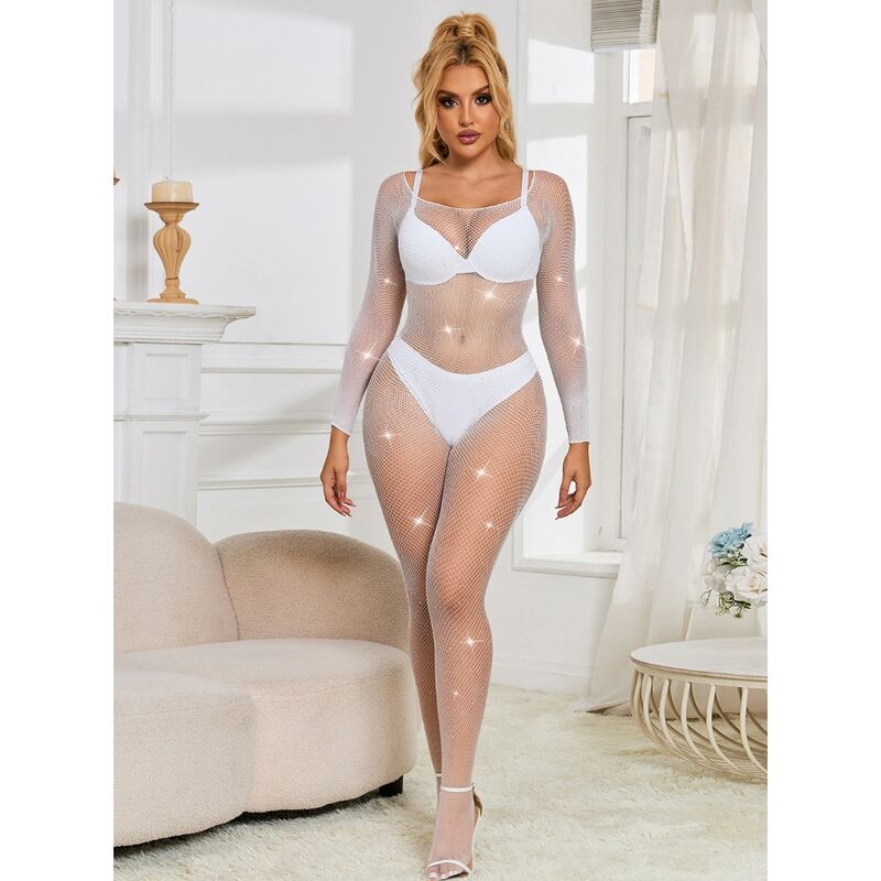 SUBBLIME - 952396 BODYSTOCKING A RETE CON STRASS MANICA LUNGA BIANCO TAGLIA UNICA – Bodystocking – foto 4