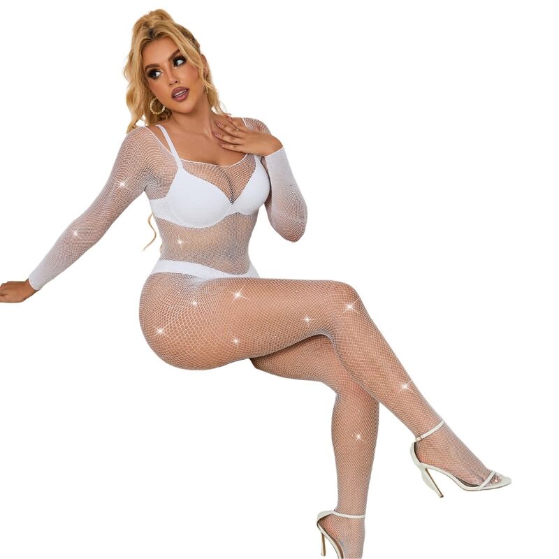 SUBBLIME - 952396 BODYSTOCKING A RETE CON STRASS MANICA LUNGA BIANCO TAGLIA UNICA – Bodystocking – foto 3
