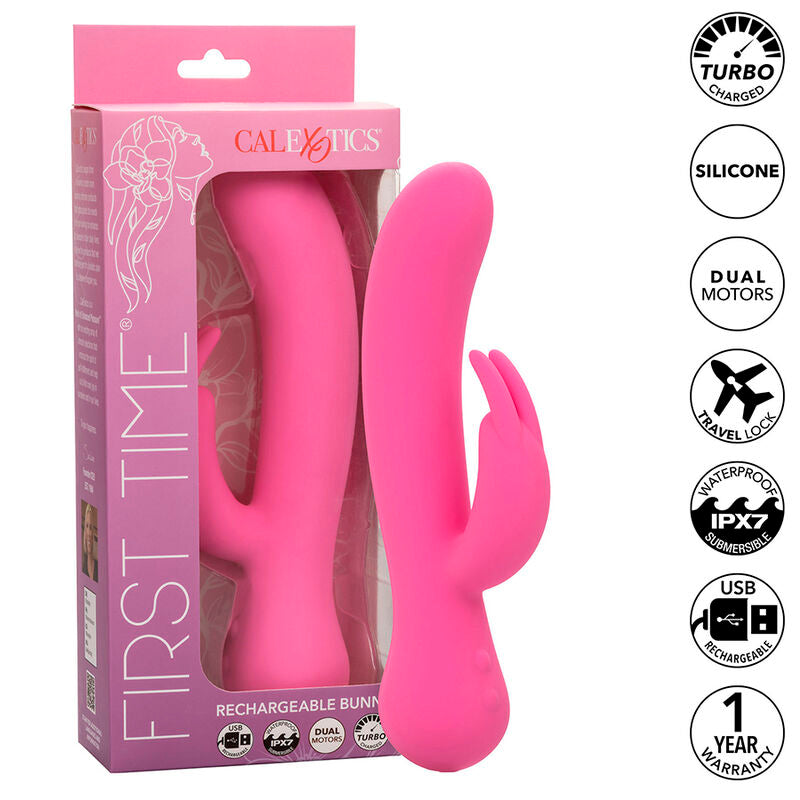 CALEXOTICS - FIRST TIME VIBRATORE CONIGLIO RICARICABILE ROSA – Vibratori di coniglio – foto 2