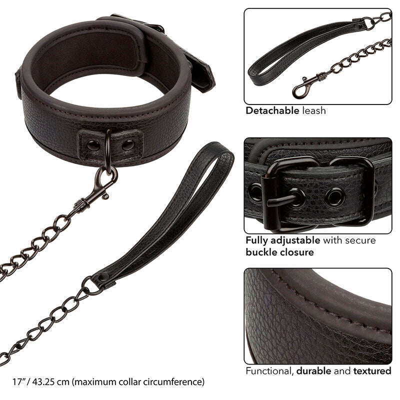 CALEXOTICS - NOCTURNAL COLLARE E GUINZAGLIO IN PELLE REGOLABILE NERO – Collane – foto 4