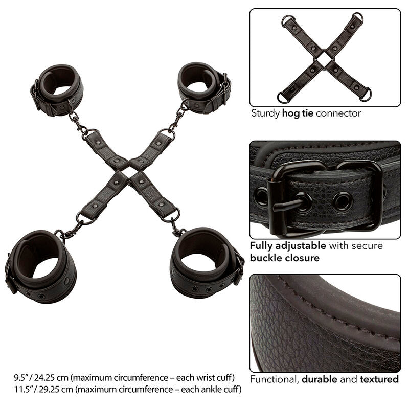 CALEXOTICS - NOCTURNAL CONNETTORE HOG TIE CUERO REGOLABILE NERO – Sistemare le manette – foto 4