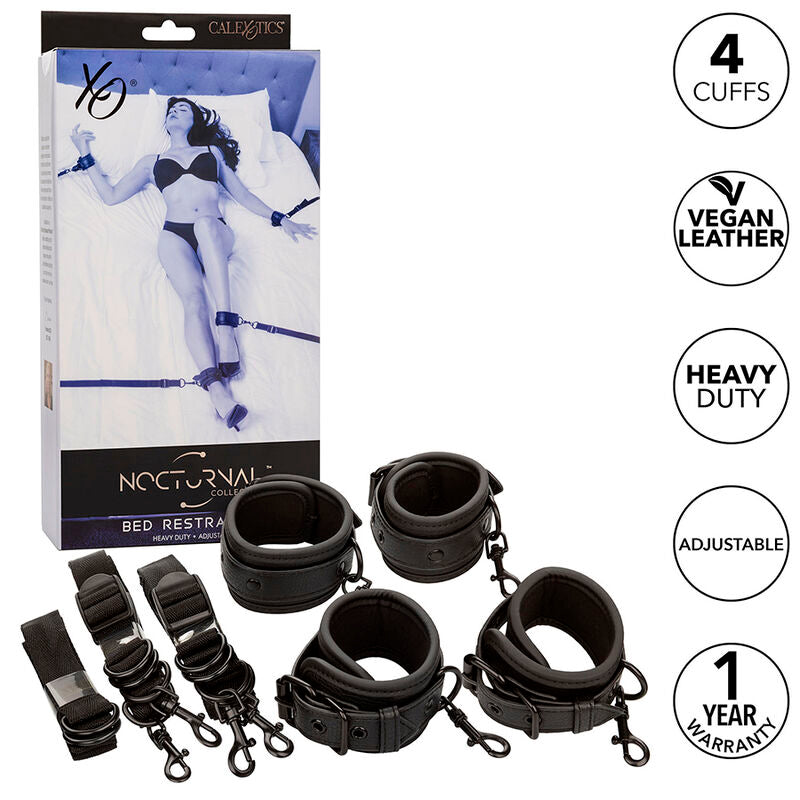 CALEXOTICS - NOCTURNAL CINGHIE PER LETTO IN PELLE REGOLABILI NERE – Set di schiavitù – foto 2