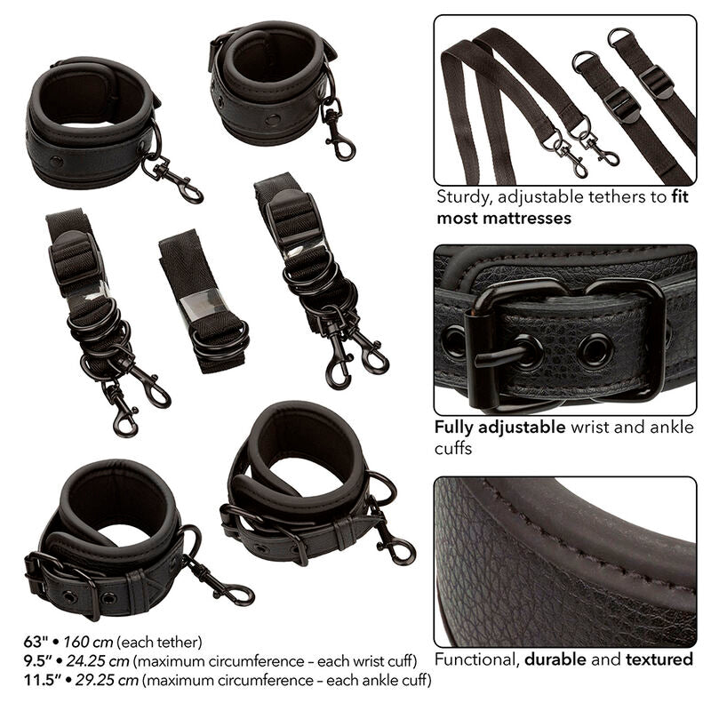 CALEXOTICS - NOCTURNAL CINGHIE PER LETTO IN PELLE REGOLABILI NERE – Set di schiavitù – foto 3