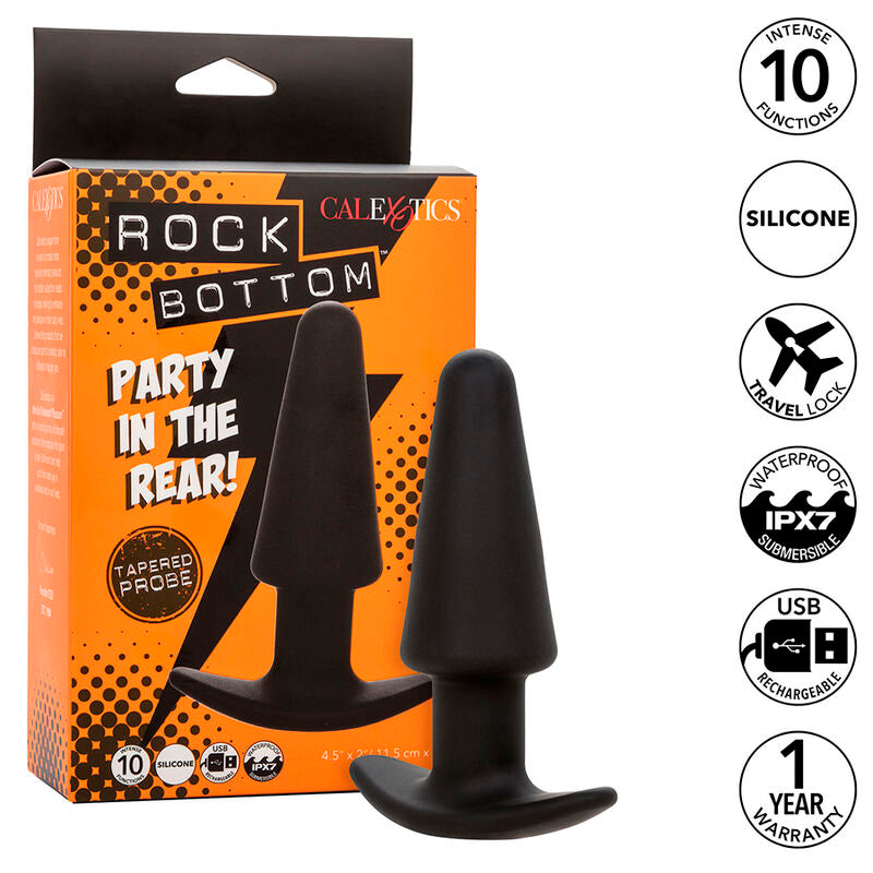 CALEXOTICS - ROCK BOTTOM TAPPO ANALE CONICO 10 VIBRAZIONI SILICONE NERO – Tappi anali – foto 2