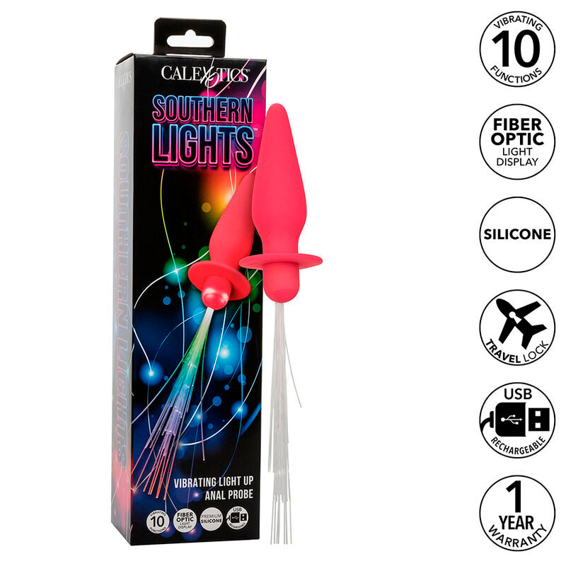 CALEXOTICS - SOUTHERN LIGHTS LIGHT UP PLUG ANALE 10 VIBRAZIONI SILICONE ROSA – Tappi anali – foto 2