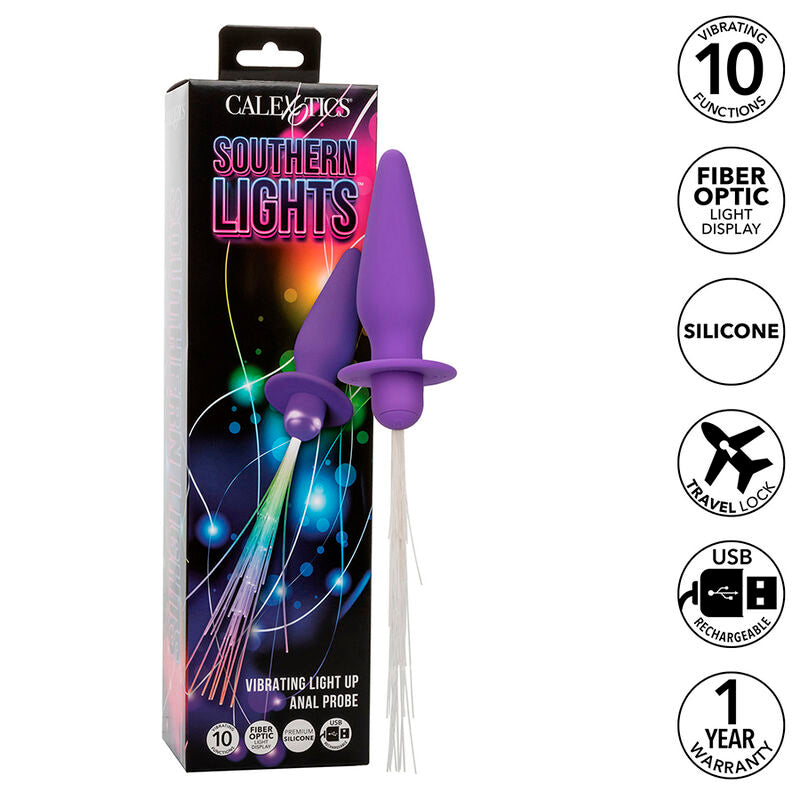 CALEXOTICS - SOUTHERN LIGHTS LIGHT UP PLUG ANALE 10 VIBRAZIONI SILICONE VIOLA – Tappi anali – foto 2