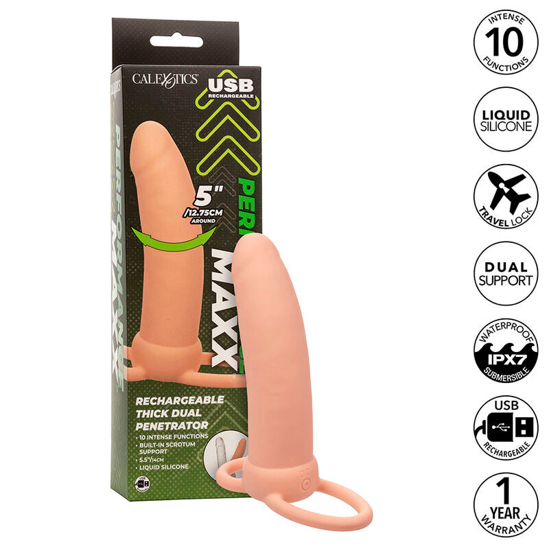 CALEXOTICS - MAXX THICK DUAL PENETRATOR 10 VIBRAZIONI CARNE – Estensore del pene con imbracatura – foto 2