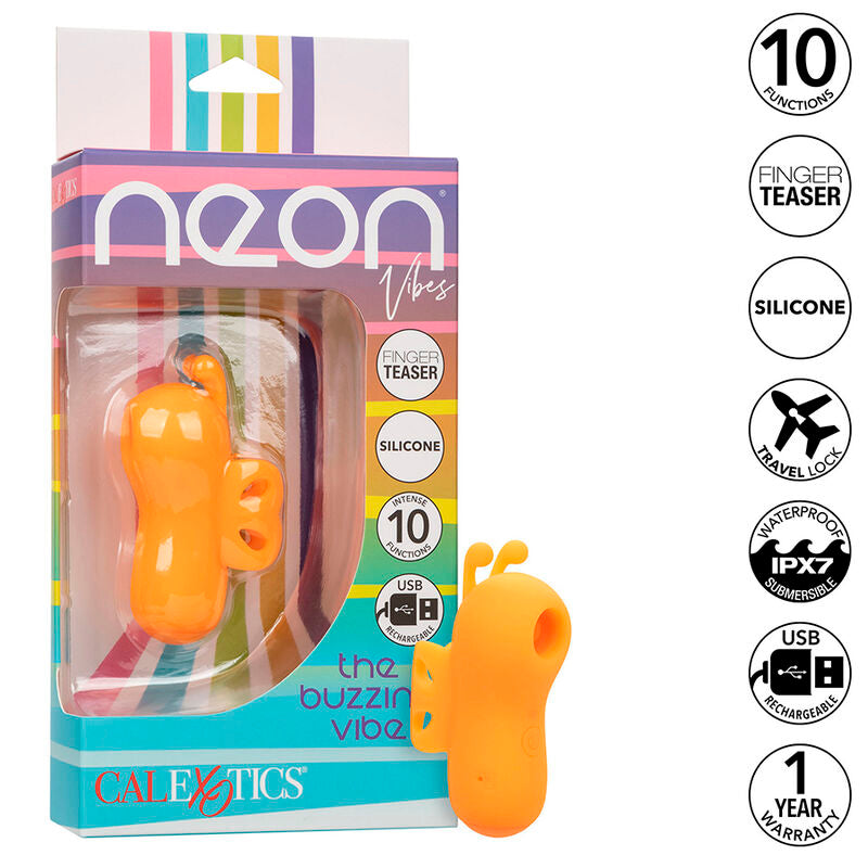 CALEXOTICS - NEON VIBES BUZZING VIBE LO STIMOLATORE PER DITA 10 VIBRAZIONI ARANCIONE – Stimolatore d'aria con vibrazione – foto 2