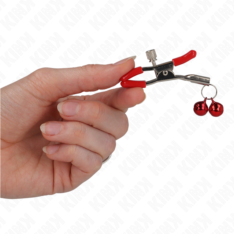 KINK - PINZA PER CAPEZZOLI DOPPIA CAMPANA ROSSA 6 CM – Morsetti per capezzoli per sadomasochismo – foto 3