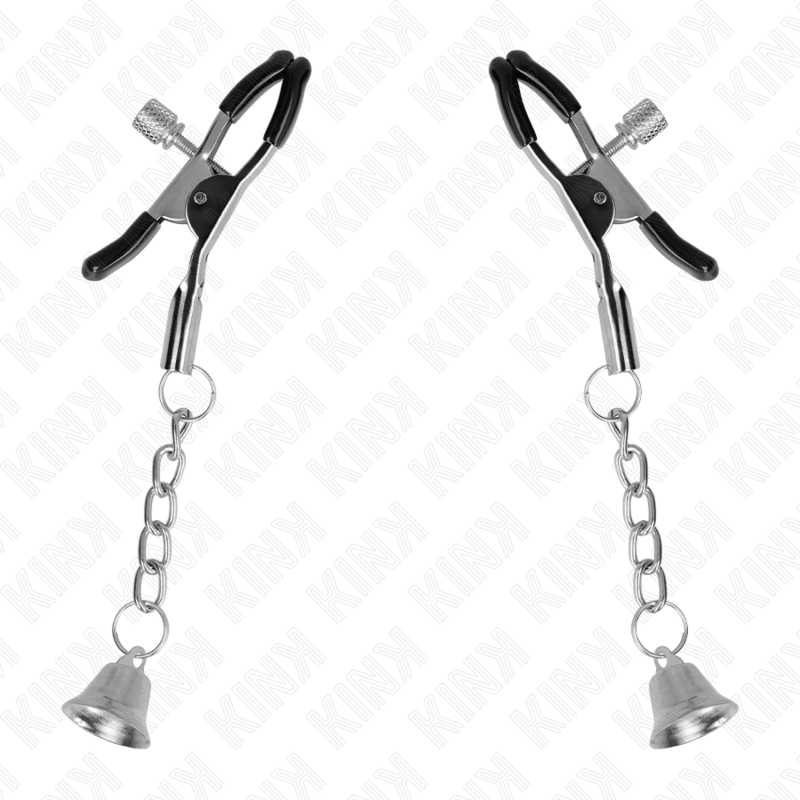 KINK - MORSETTI PER CAPEZZOLI CON CIONDOLO CAMPANELLA IN ARGENTO 6 CM – Morsetti per capezzoli per sadomasochismo – foto 2