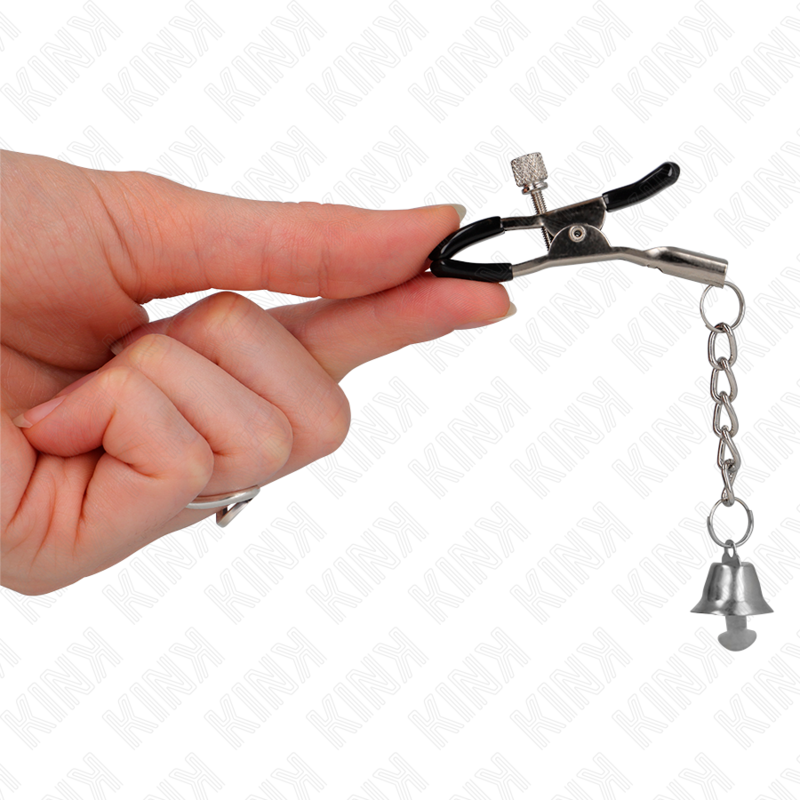 KINK - MORSETTI PER CAPEZZOLI CON CIONDOLO CAMPANELLA IN ARGENTO 6 CM – Morsetti per capezzoli per sadomasochismo – foto 4