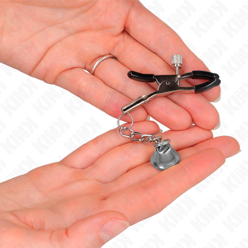 KINK - MORSETTI PER CAPEZZOLI CON CIONDOLO CAMPANELLA IN ARGENTO 6 CM – Morsetti per capezzoli per sadomasochismo – foto 3