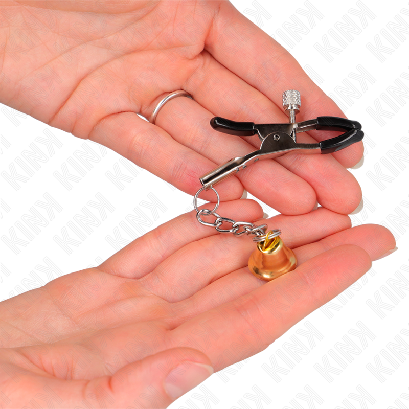 KINK - MORSETTI PER CAPEzzoli CON PENDENTE CAMPANELLA IN ORO 6 CM – Morsetti per capezzoli per sadomasochismo – foto 3
