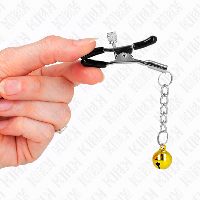 KINK - MORSETTI PER CAPEZZOLI CON PENDENTE JINGLE BELL ORO 6 CM – Morsetti per capezzoli per sadomasochismo – foto 4