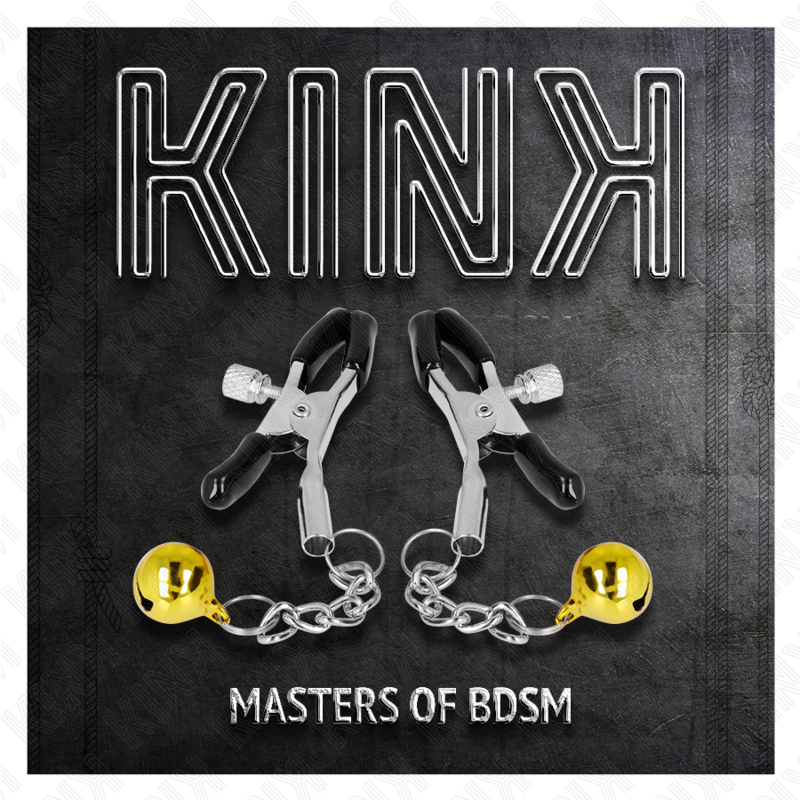 KINK - MORSETTI PER CAPEZZOLI CON PENDENTE JINGLE BELL ORO 6 CM – Morsetti per capezzoli per sadomasochismo – foto 5