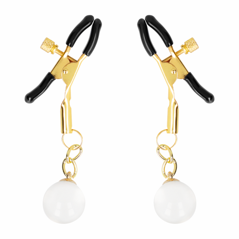 KINK - MORSETTI PER CAPEZZOLI CON PERLINE DI VETRO ORO 6 CM – Morsetti per capezzoli per sadomasochismo – foto 2