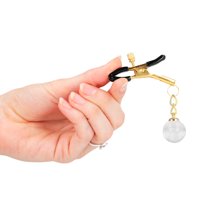 KINK - MORSETTI PER CAPEZZOLI CON PERLINE DI VETRO ORO 6 CM – Morsetti per capezzoli per sadomasochismo – foto 4