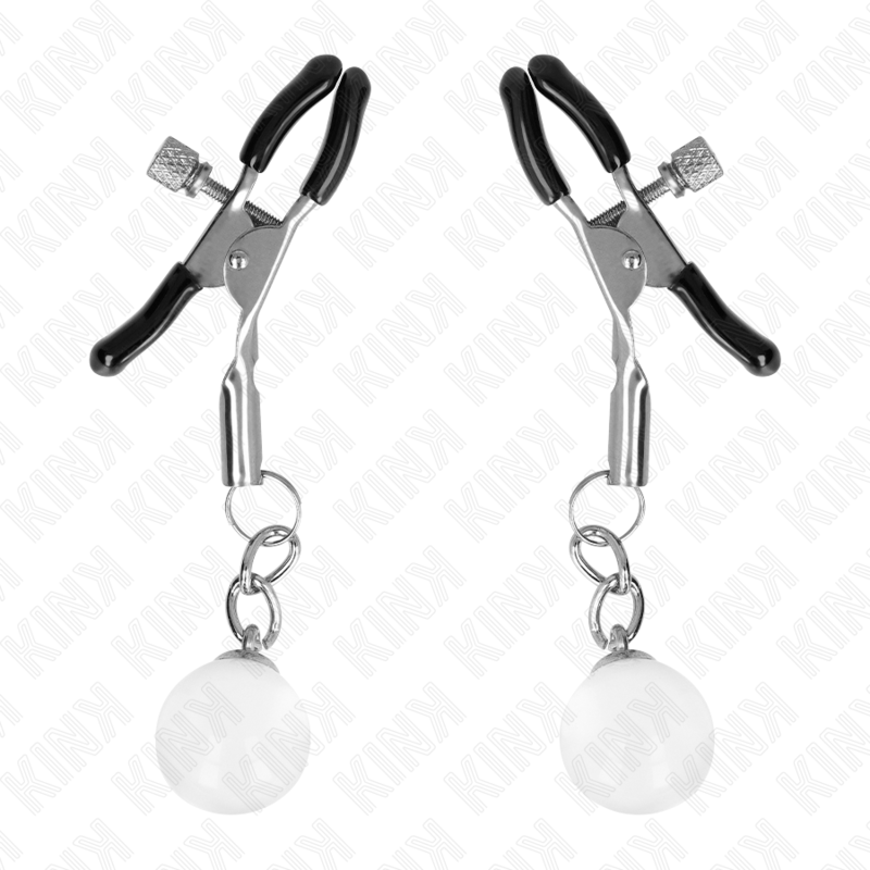 KINK - MORSETTI PER CAPEZZOLI PERLINE DI VETRO ARGENTO 6 CM – Morsetti per capezzoli per sadomasochismo – foto 2