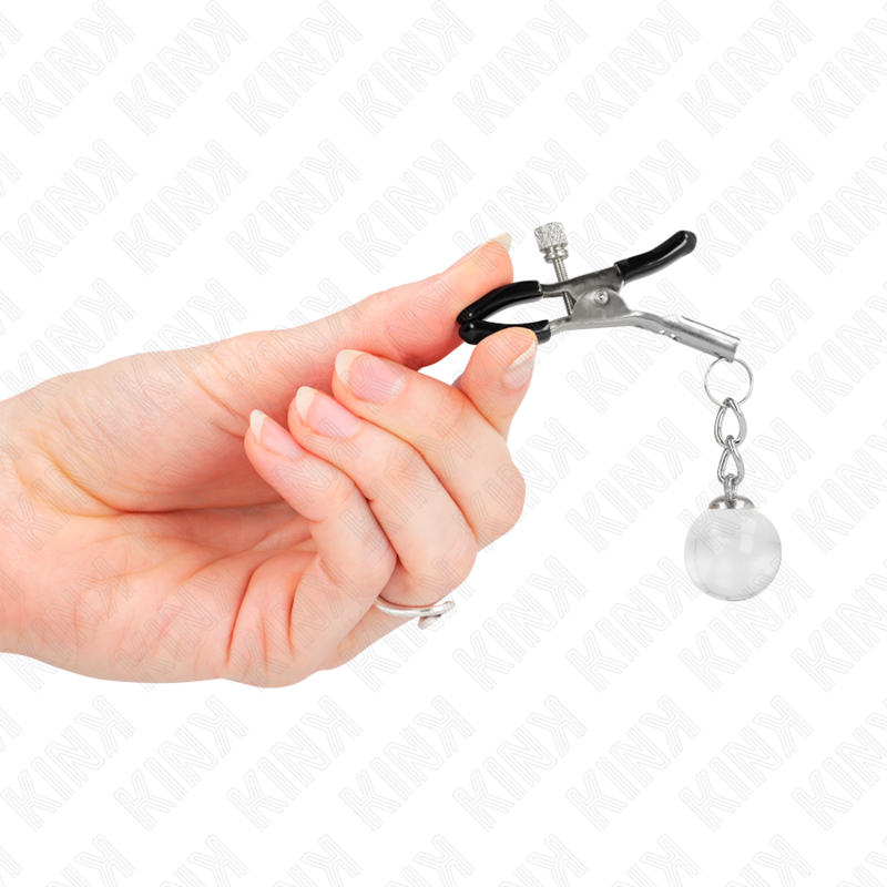 KINK - MORSETTI PER CAPEZZOLI PERLINE DI VETRO ARGENTO 6 CM – Morsetti per capezzoli per sadomasochismo – foto 4
