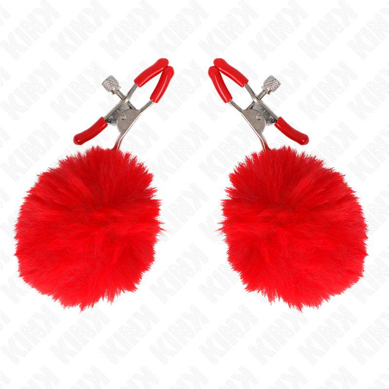 KINK - PINZA PER CAPEZZOLI CON SFERA IN ECOPELLICCIA ROSSO 6 CM – Morsetti per capezzoli per sadomasochismo – foto 2