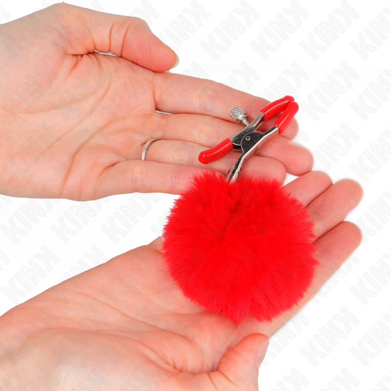 KINK - PINZA PER CAPEZZOLI CON SFERA IN ECOPELLICCIA ROSSO 6 CM – Morsetti per capezzoli per sadomasochismo – foto 3