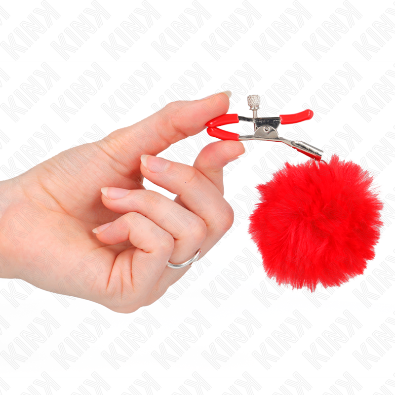 KINK - PINZA PER CAPEZZOLI CON SFERA IN ECOPELLICCIA ROSSO 6 CM – Morsetti per capezzoli per sadomasochismo – foto 4