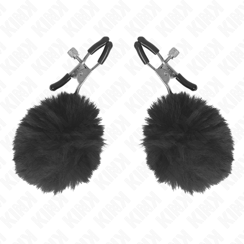 KINK - MORSETTO PER CAPEZZOLI CON SFERA IN ECOPELLICCIA NERA 6 CM – Morsetti per capezzoli per sadomasochismo – foto 2