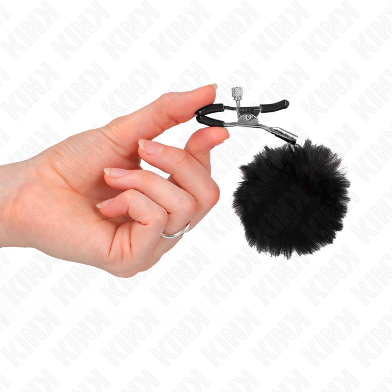 KINK - MORSETTO PER CAPEZZOLI CON SFERA IN ECOPELLICCIA NERA 6 CM – Morsetti per capezzoli per sadomasochismo – foto 4