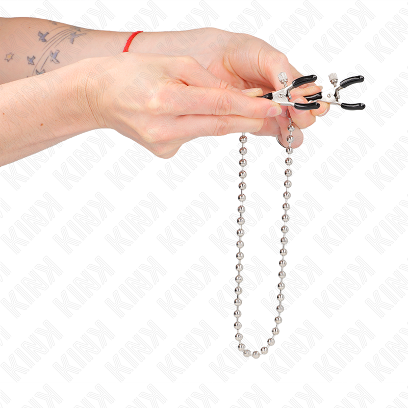 KINK - MORSETTI PER CAPEZZOLI A CATENA DI PERLINE 30 CM – Morsetti per capezzoli per sadomasochismo – foto 4