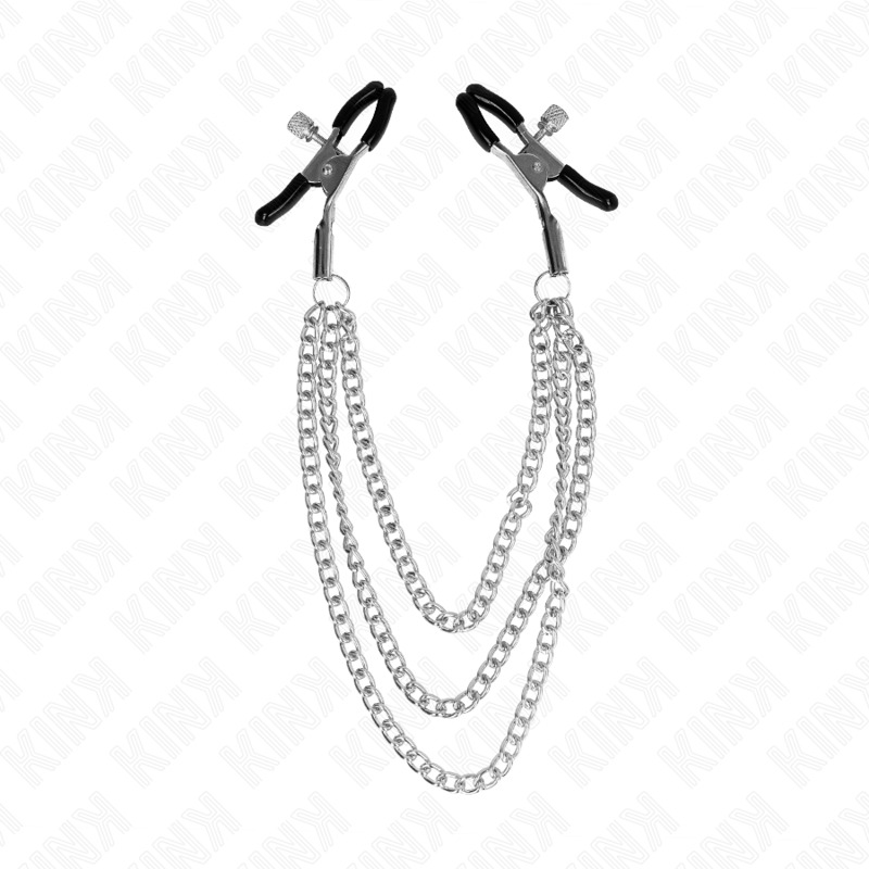 KINK - PINZE PER CAPEzzoli CON 3 CATENE ARGENTO 20/23/28 CM – Morsetti per capezzoli per sadomasochismo – foto 2