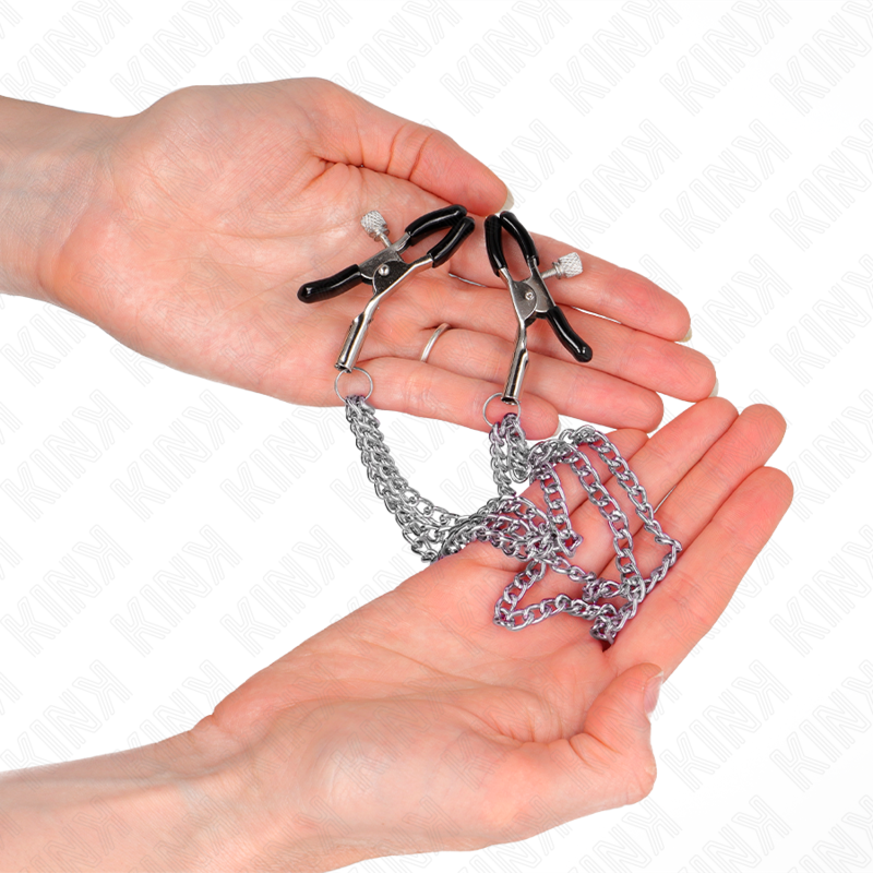 KINK - PINZE PER CAPEzzoli CON 3 CATENE ARGENTO 20/23/28 CM – Morsetti per capezzoli per sadomasochismo – foto 3
