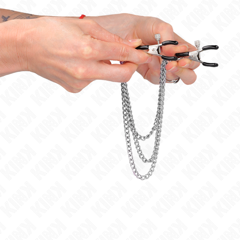 KINK - PINZE PER CAPEzzoli CON 3 CATENE ARGENTO 20/23/28 CM – Morsetti per capezzoli per sadomasochismo – foto 4
