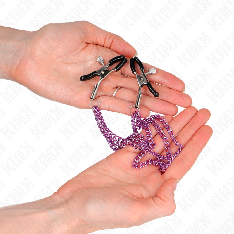 KINK - PINZE PER CAPEzzoli CON 3 CATENE VIOLA 20/23/28 CM – Morsetti per capezzoli per sadomasochismo – foto 3