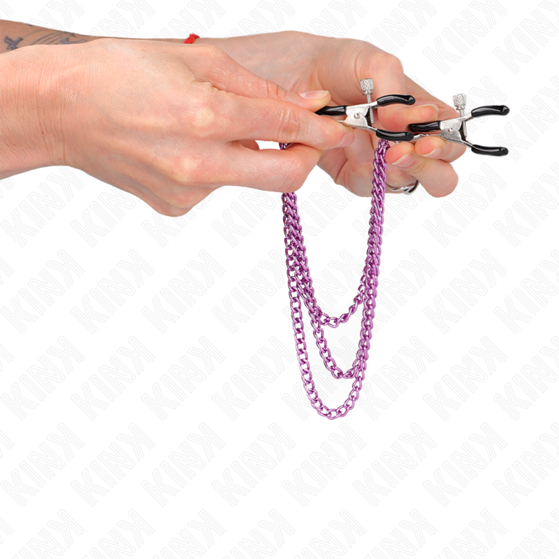 KINK - PINZE PER CAPEzzoli CON 3 CATENE VIOLA 20/23/28 CM – Morsetti per capezzoli per sadomasochismo – foto 4