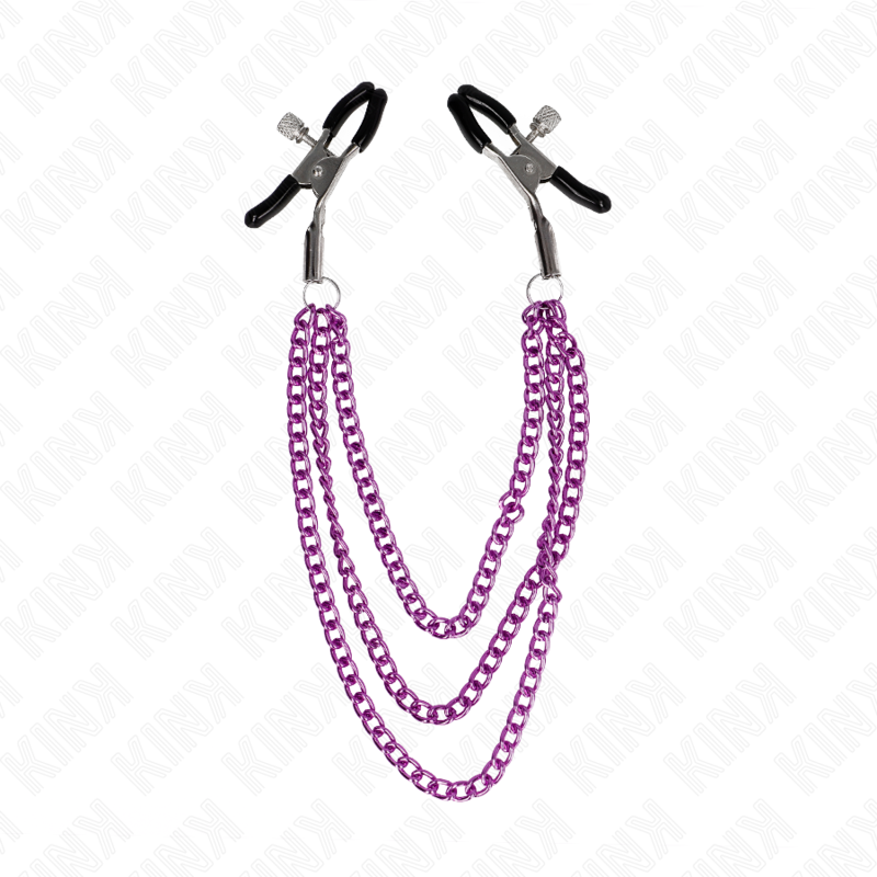 KINK - PINZE PER CAPEzzoli CON 3 CATENE VIOLA 20/23/28 CM – Morsetti per capezzoli per sadomasochismo – foto 2