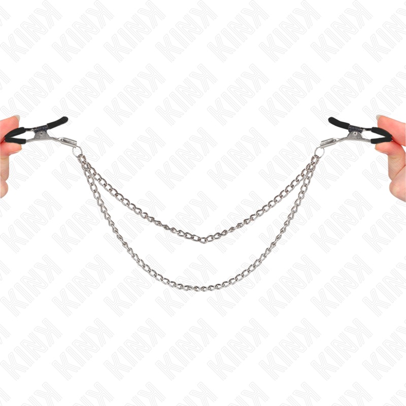 KINK - PINZE PER CAPEzzoli CON 2 CATENE SPESSE ARGENTO 20/23 CM – Morsetti per capezzoli per sadomasochismo – foto 2
